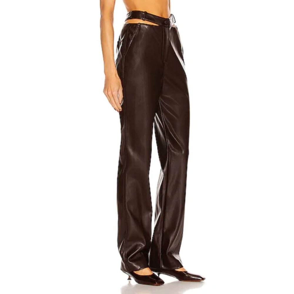 JONATHAN SIMKHAI Amelia Chocolate Vegan Leather Pants with Cropped Hips - Picture 7 of 14
